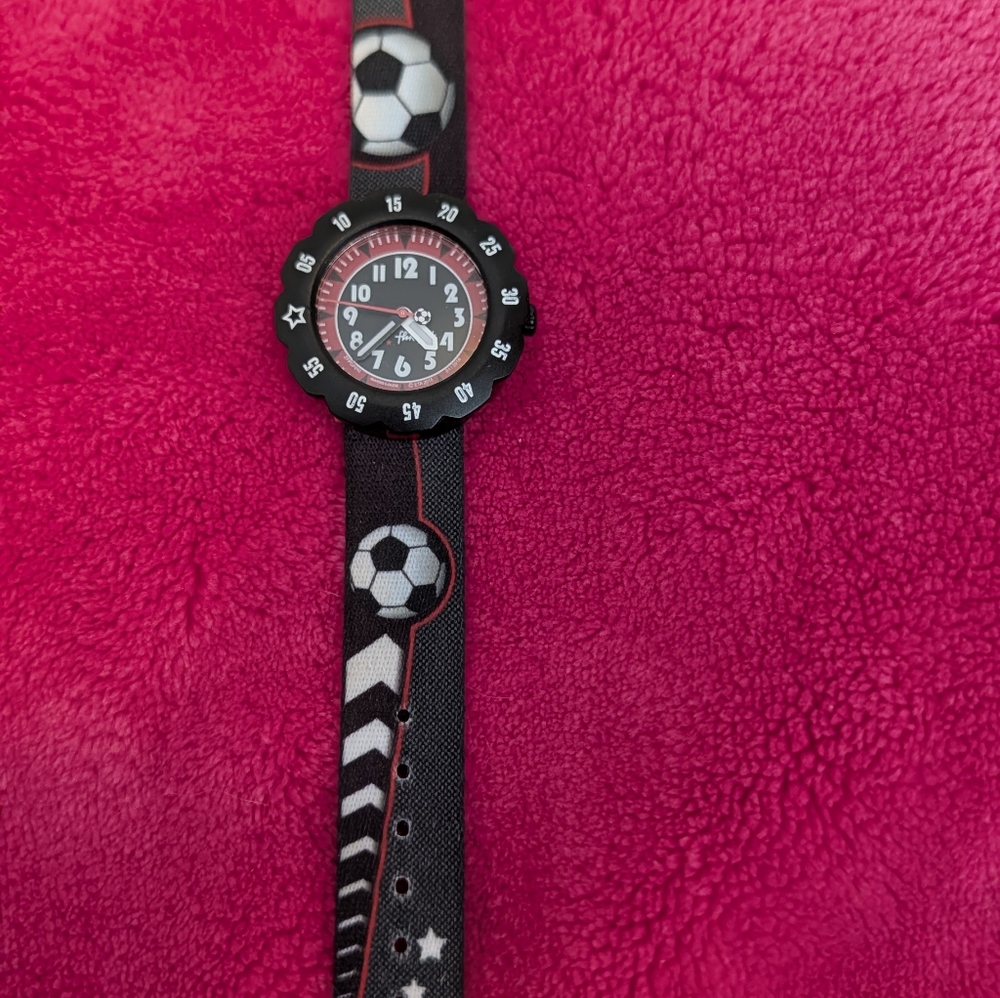 Swatch Kids Black and Red Soccer Watch